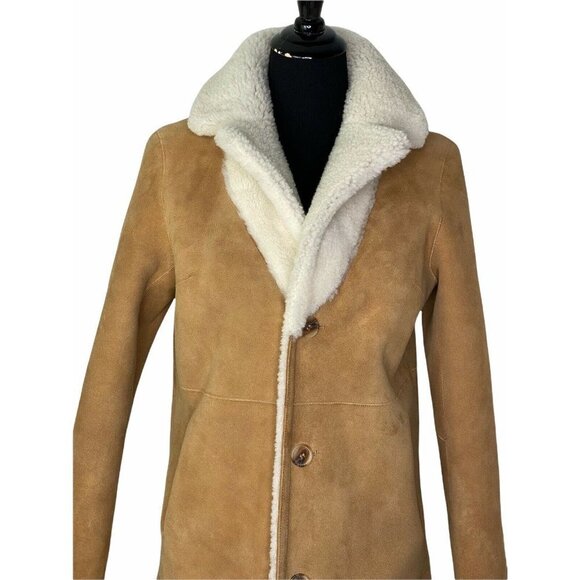 LINI‎ Womens Victoria Shearling Long Sleeve Reverse Collared Lamb Coat SZ S - Picture 3 of 10